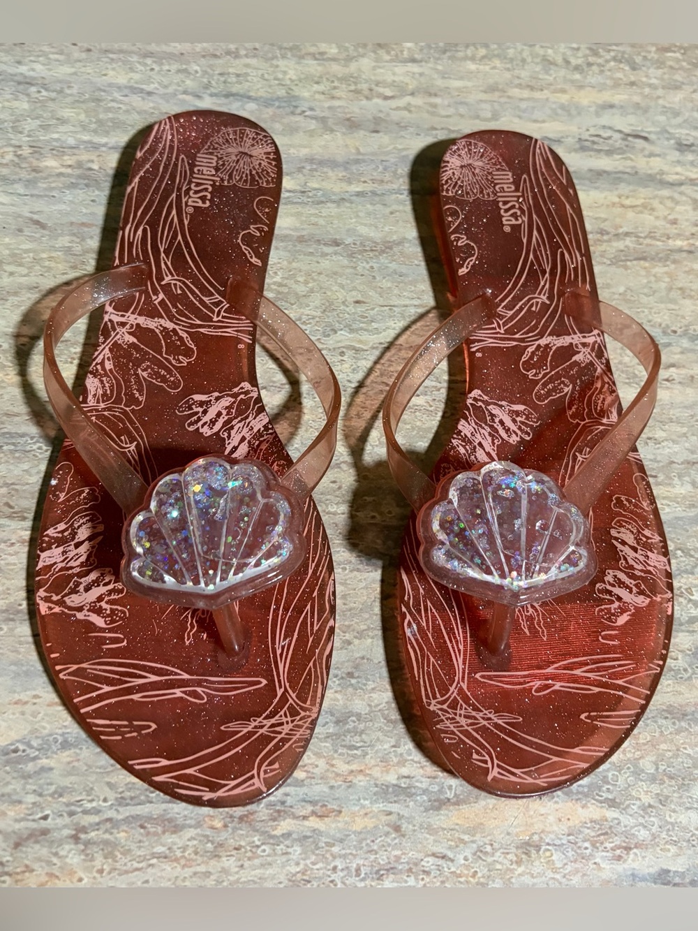 Melissa Glitter Shell Jelly Flip Flops - Rust
